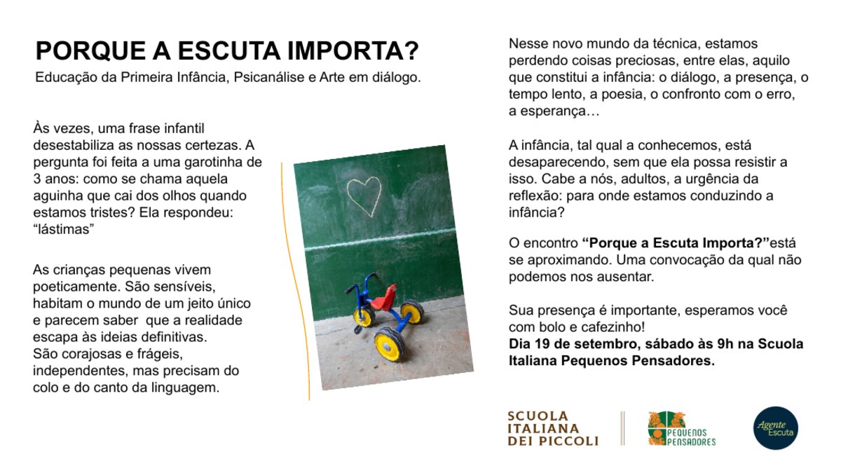 Por que a escuta importa? Escola da Vila Mariana reúne psicanálise, educação e arte em roda de conversa sobre a infância